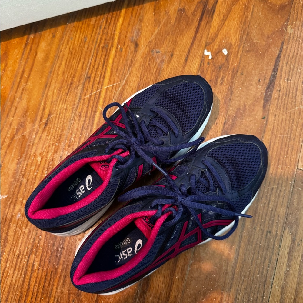 ASICS Women's Dark Blue and Pink Athletic Shoes